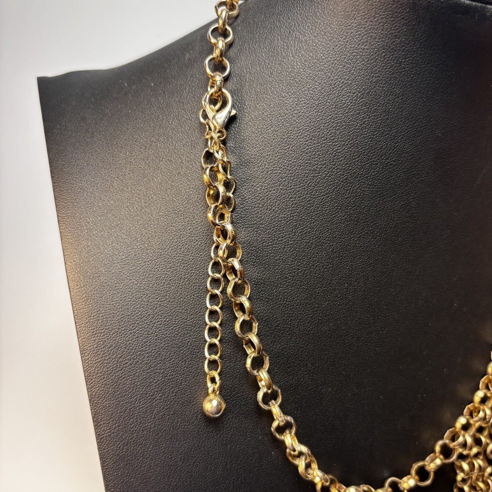 Bib Necklace Gold Tone Draped Chain Tassel Statement Boho Fringe Jewelry - Picture 9 of 9